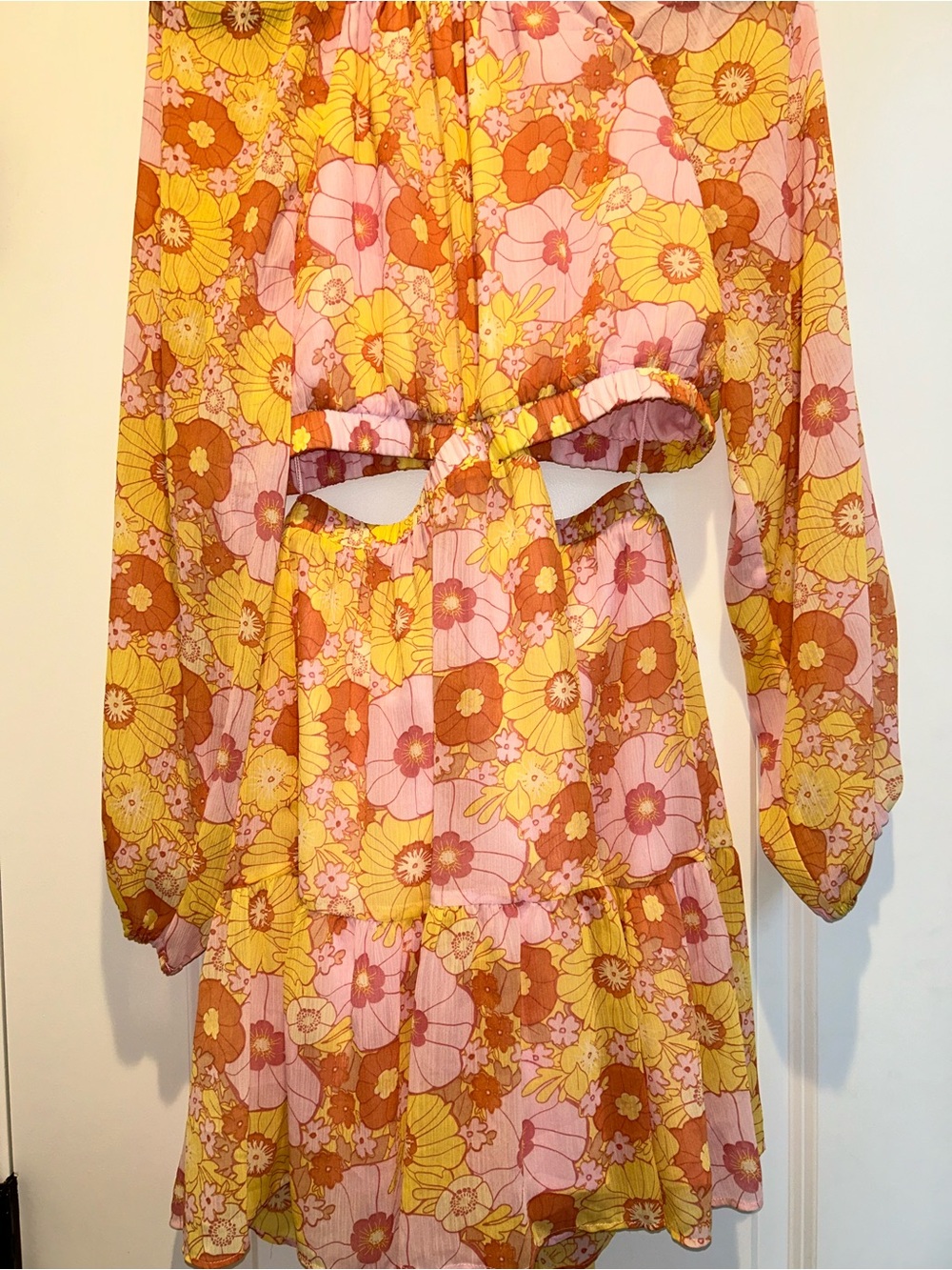 Steve Madden Cadi Mini Dress Floral Cutout Long Sleeve Boho Size M NWT - Picture 3 of 6